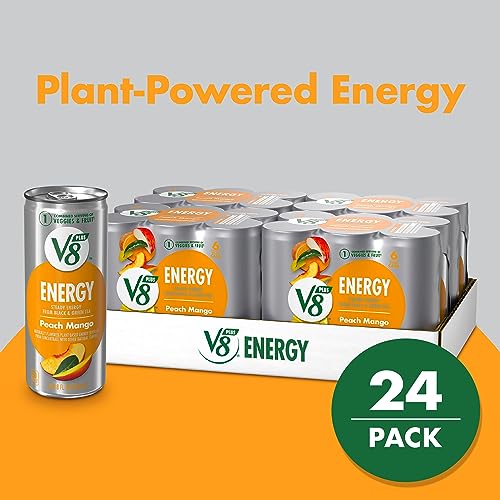 V8 +ENERGY Peach Mango Energy Drink Made with Real Vegetable and Fruit Juices,8 Fl Oz (Pack of 24)