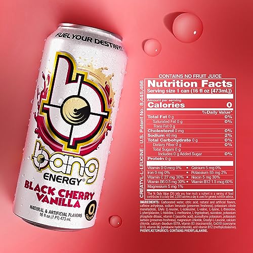 Bang Black Cherry Vanilla Energy Drink, 0 Calories, Sugar Free with Super Creatine, 16 Fl Oz (Pack of 12)