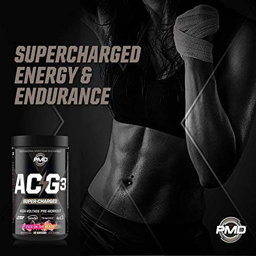 PMD Sports ACG3 Supercharged - Pre Workout - Powerful Strength, High Energy, Maximize Mental Focus, Endurance, Optimum Workout Performance for Men and Women - Flex On The Beach (60 Servings)