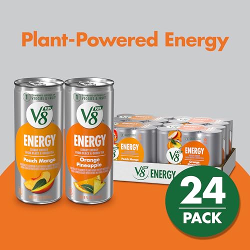 V8 +ENERGY Orange Pineapple and Peach Mango Energy Drink Variety Pack, 8 FL OZ Can (4 Packs of 6 Cans))