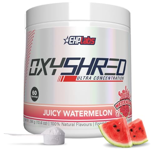 EHPlabs OxyShred Thermogenic Pre Workout Powder & Shredding Supplement - Clinically Proven Preworkout Powder with L Glutamine & Acetyl L Carnitine, Energy Boost Drink - Juicy Watermelon, 60 Servings
