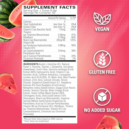 EHPlabs OxyShred Thermogenic Pre Workout Powder & Shredding Supplement - Clinically Proven Preworkout Powder with L Glutamine & Acetyl L Carnitine, Energy Boost Drink - Juicy Watermelon, 60 Servings