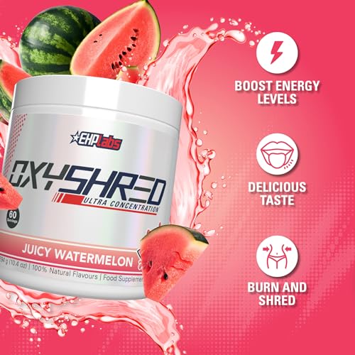 EHPlabs OxyShred Thermogenic Pre Workout Powder & Shredding Supplement - Clinically Proven Preworkout Powder with L Glutamine & Acetyl L Carnitine, Energy Boost Drink - Juicy Watermelon, 60 Servings