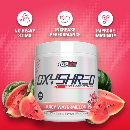 EHPlabs OxyShred Thermogenic Pre Workout Powder & Shredding Supplement - Clinically Proven Preworkout Powder with L Glutamine & Acetyl L Carnitine, Energy Boost Drink - Juicy Watermelon, 60 Servings