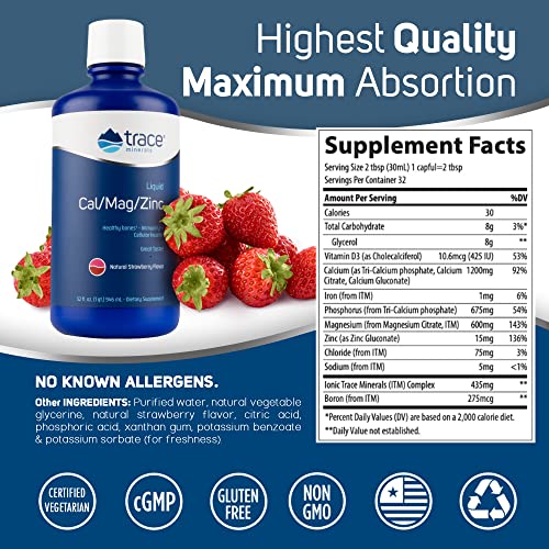 Trace Minerals | Liquid Cal / Mag / Zinc | Calcium, Magnesium, Zinc, Vitamin D3 | Dietary Supplement Supports Tissue, Muscle, and Bone Density