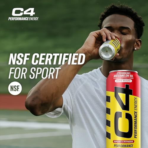 C4 Energy Drink 16oz (Pack of 12) - Strawberry Watermelon Ice - Sugar Free Pre Workout Performance Drink with No Artificial Colors or Dyes