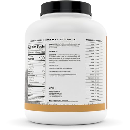 Levels Grass Fed 100% Whey Protein, No Hormones, Vanilla Cinnamon, 5LB
