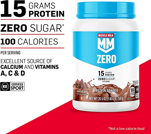 Muscle Mik ZERO Shake, Chocolate, 11.16 Fl Oz Bottles (Pack of 12) + Muscle Milk Zero, 100 Calorie Protein Powder, Chocolate, 15g Protein, 1.65 Pound, 25 Servings