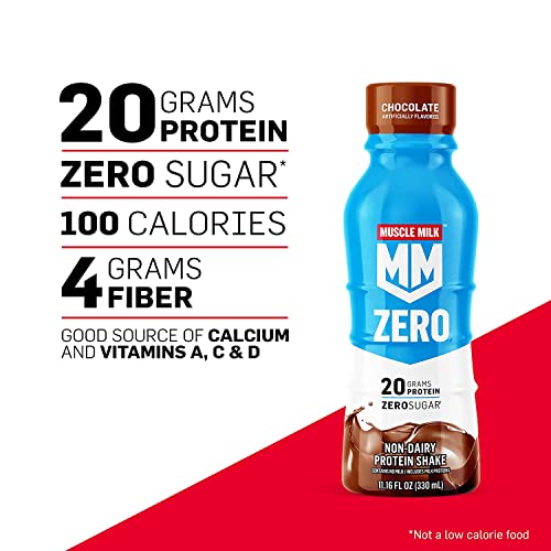 Muscle Mik ZERO Shake, Chocolate, 11.16 Fl Oz Bottles (Pack of 12) + Muscle Milk Zero, 100 Calorie Protein Powder, Chocolate, 15g Protein, 1.65 Pound, 25 Servings