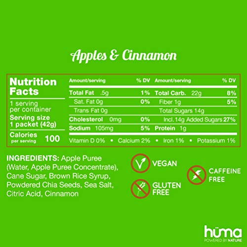 Huma Chia Energy Gel, Apples & Cinnamon, 24 Count