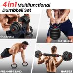 FITPLAM 4-in-1 Adjustable 45lbs Dumbbell Set