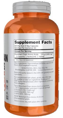 NOW Sports Nutrition, Branched Chain Amino Acids, With Leucine, Isoleucine and Valine, 240 Capsules