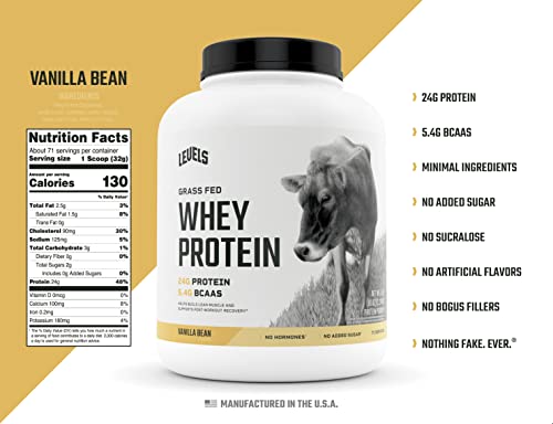Levels Grass Fed 100% Whey Protein, No Hormones, Vanilla Bean, 5LB