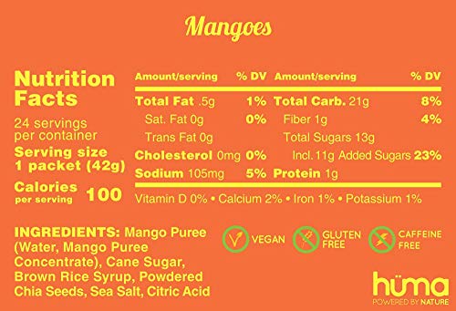 Huma Chia Energy Gel, Mangoes, 24 Count, 1.5 Ounce