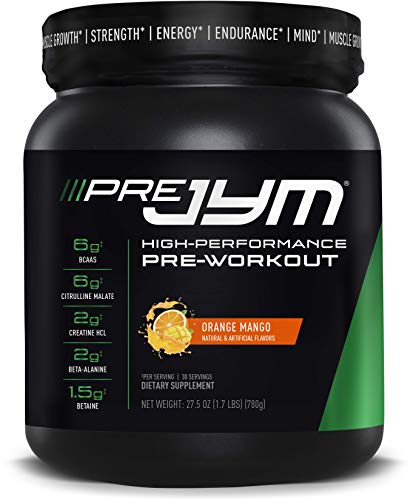 Pre JYM Pre Workout Powder - BCAAs, Creatine HCI, Citrulline Malate, Beta-Alanine, Betaine, and More | JYM Supplement Science | Orange Mango Flavor, 30 Servings