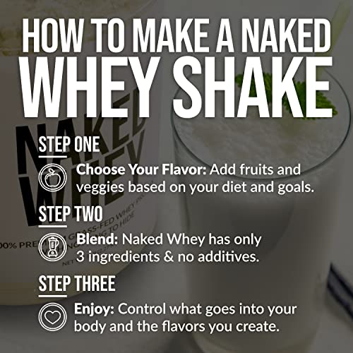 Naked Vanilla Whey Protein 1LB – Only 3 Ingredients, All Natural Grass Fed Whey Protein Powder + Vanilla + Coconut Sugar- GMO-Free, Soy Free, Gluten Free. Aid Muscle Growth & Recovery - 12 Servings