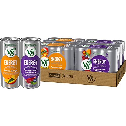 V8 +ENERGY Pomegranate Blueberry And Peach Mango Energy Drink Variety Pack, 8 Ounce Can (4 Packs Of 6 Cans)