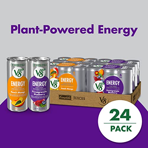 V8 +ENERGY Pomegranate Blueberry And Peach Mango Energy Drink Variety Pack, 8 Ounce Can (4 Packs Of 6 Cans)