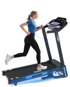 BORGUSI Folding Treadmill with Auto Incline and Bluetooth
