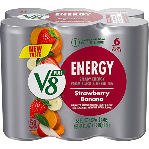 V8 +Energy, Healthy Energy Drink, Natural Energy from Tea, Strawberry Banana, 8 Fl Oz Can (6 Count (Pack of 4), Total of 24)