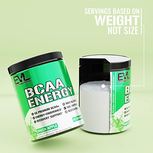 EVL BCAAs Amino Acids Powder - Rehydrating BCAA Powder Post Workout Recovery Drink with Natural Caffeine - BCAA Energy Pre Workout Powder for Muscle Recovery Lean Growth and Endurance - Green Apple