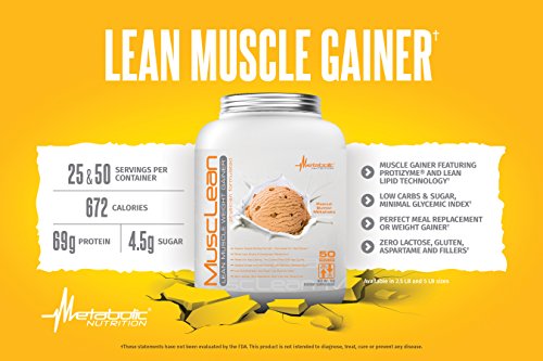 Metabolic Nutrition - Musclean - Milkshake Weight Gainer, Whey High Protein Meal Replacement, Maintenance Nutrition, Low Carb, Keto Diet, Digestive Enzymes, Vanilla, 2.5 Pound (25 ser)