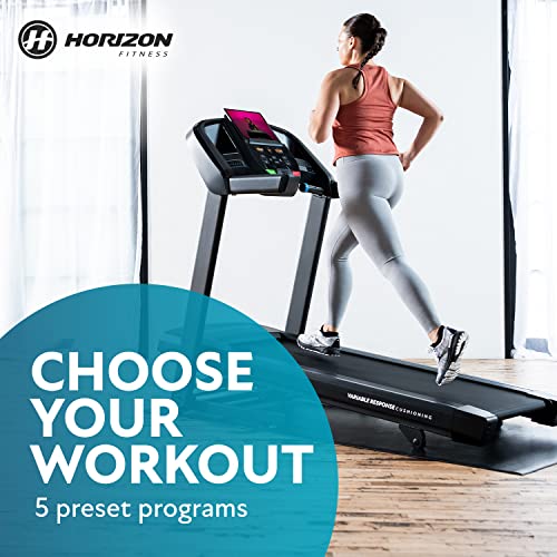 Horizon Fitness T101 Folding Treadmill with Incline for Running and Walking with Bluetooth Connectivity 300 lb Capacity, Running Machine for Home Exercise