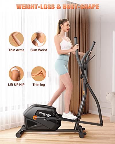 YOSUDA Compact Elliptical Machine - Cross Trainer with Hyper-Quiet Magnetic Drive System, 16 Levels Adjustable Resistance, with LCD Monitor & Ipad Mount