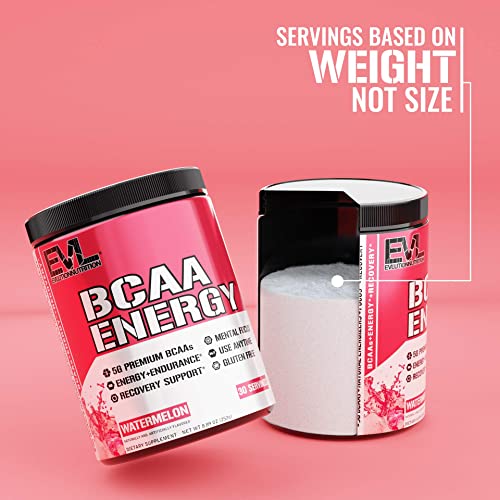 EVL BCAAs Amino Acids Powder - Rehydrating BCAA Powder Post Workout Recovery Drink with Natural Caffeine - BCAA Energy Pre Workout Powder for Muscle Recovery Lean Growth and Endurance - Watermelon