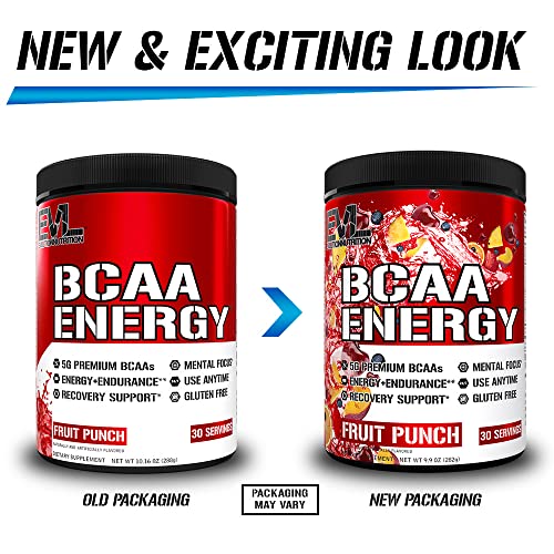 EVL BCAAs Amino Acids Powder - Rehydrating BCAA Powder Post Workout Recovery Drink with Natural Caffeine - BCAA Energy Pre Workout Powder for Muscle Recovery Lean Growth and Endurance - Fruit Punch