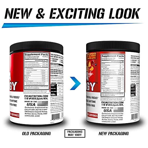 EVL BCAAs Amino Acids Powder - Rehydrating BCAA Powder Post Workout Recovery Drink with Natural Caffeine - BCAA Energy Pre Workout Powder for Muscle Recovery Lean Growth and Endurance - Fruit Punch