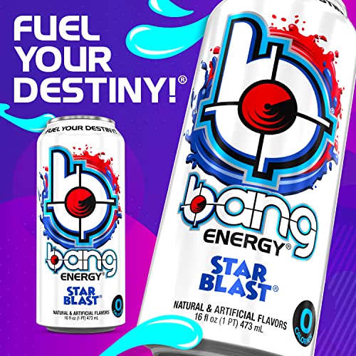 Bang Star Blast Energy Drink, 0 Calories, Sugar Free with Super Creatine, 16 Fl Oz (Pack of 12)