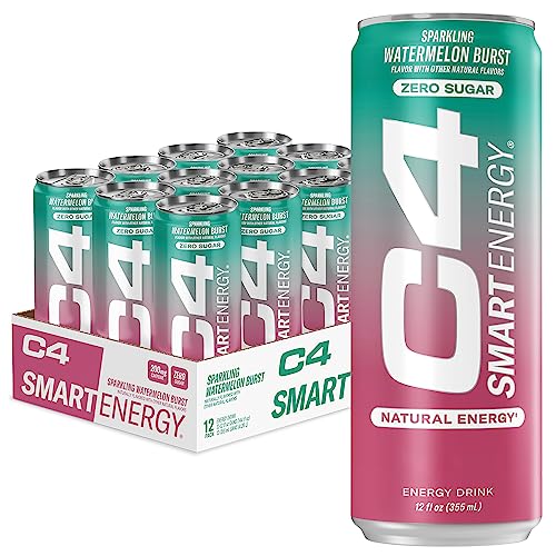 C4 Smart Energy Drink - Sugar Free Performance Fuel & Nootropic Brain Booster, Coffee Substitute or Alternative | Watermelon Burst 12 Oz - 12 Pack