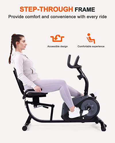 ECHANFIT Recumbent Exercise Bike with 16 Levels Magnetic Resistance for Seniors Adults, Indoor Stationary Bike for Home with Quick Adjustable Seat and Pulse Rate Monitor, 350 LB Weight Capacity