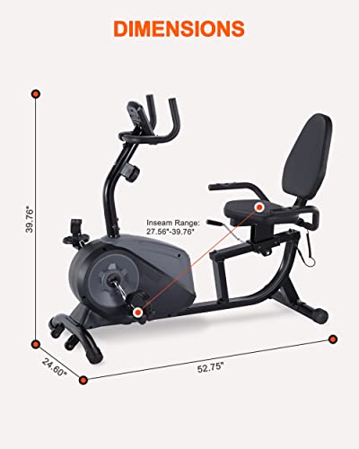 ECHANFIT Recumbent Exercise Bike with 16 Levels Magnetic Resistance for Seniors Adults, Indoor Stationary Bike for Home with Quick Adjustable Seat and Pulse Rate Monitor, 350 LB Weight Capacity