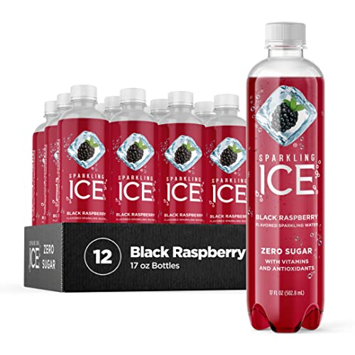 Sparkling Ice, Black Raspberry Sparkling Water, with Antioxidants and Vitamins, Zero Sugar, 17 fl oz Bottles (Pack of 12)