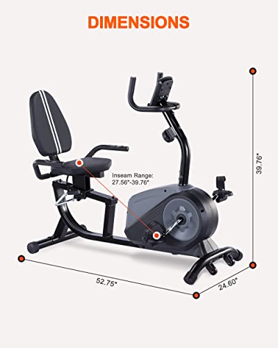 ECHANFIT Recumbent Exercise Bike with Bluetooth Connectivity, 8 Levels Magnetic Resistance and Pulse Rate Monitor for Seniors, Indoor Stationary Bike for Home Use, 350 LB Weight Capacity