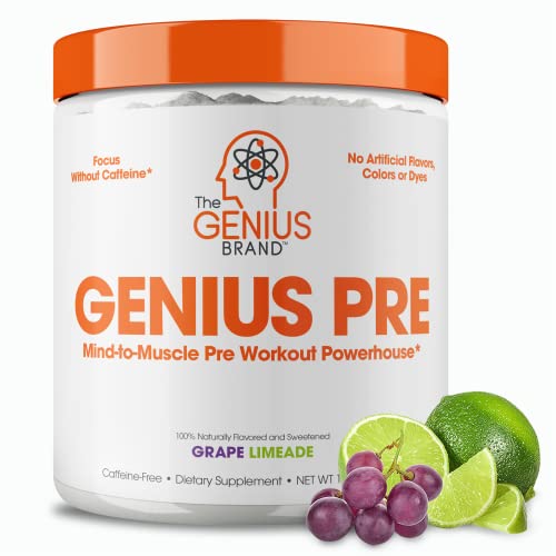 Genius Pre Workout Powder, Grape Limeade - All-Natural Nootropic Pre-workout & Caffeine-Free Nitric Oxide Booster Supplement with Beta Alanine & Alpha GPC - No Artificial Flavors, Sweeteners, or Dyes