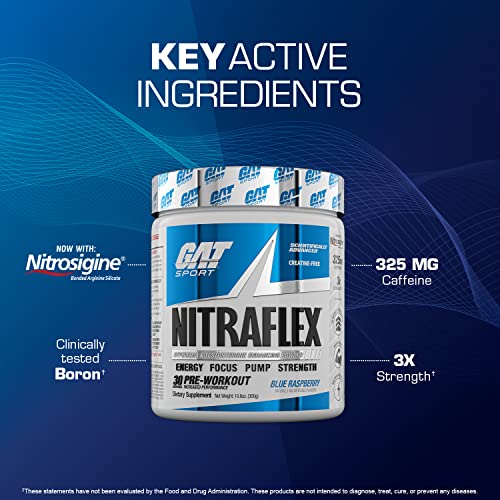 GAT Sport Nitraflex Advanced Pre-Workout Powder, Increases Blood Flow, Boosts Strength and Energy, Improves Exercise Performance, Creatine-Free (BlackBerry Lemonade, 30 Servings)
