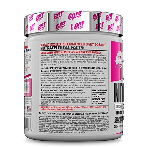 GAT Sport Nitraflex Advanced Pre-Workout Powder, Increases Blood Flow, Boosts Strength and Energy, Improves Exercise Performance, Creatine-Free (Guava Dragonfruit, 30 Servings)