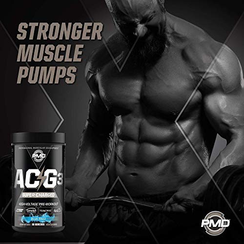 PMD Sports ACG3 Supercharged - Pre Workout - Powerful Strength, High Energy, Maximize Mental Focus, Endurance and Optimum Workout Performance for Men and Women - Blue Razz (60 Servings)
