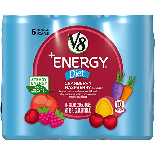 V8 +Energy, Healthy Energy Drink, Natural Energy from Tea, Diet Cranberry Raspberry, 8 Fl Oz (Pack of 6)