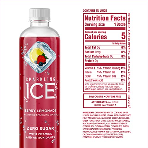 Sparkling Ice, Pomegranate Blueberry Sparkling Water, Zero Sugar Flavored Water, with Vitamins and Antioxidants, Low Calorie Beverage, 17 fl oz Bottles (Pack of 12)