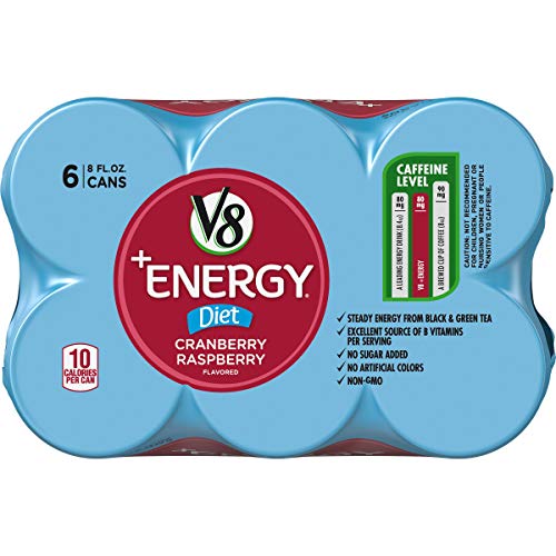 V8 +Energy, Healthy Energy Drink, Natural Energy from Tea, Diet Cranberry Raspberry, 8 Fl Oz (Pack of 6)