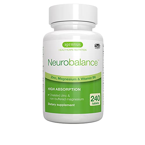 Neurobalance, High Absorption Zinc Magnesium B6 Supplement, Brain, Immune, Sleep & Muscle Recovery, Chelated Zinc Picolinate 24mg, Oxide-Free Magnesium & Vitamin B6, 240 Count, Vegan, by Igennus