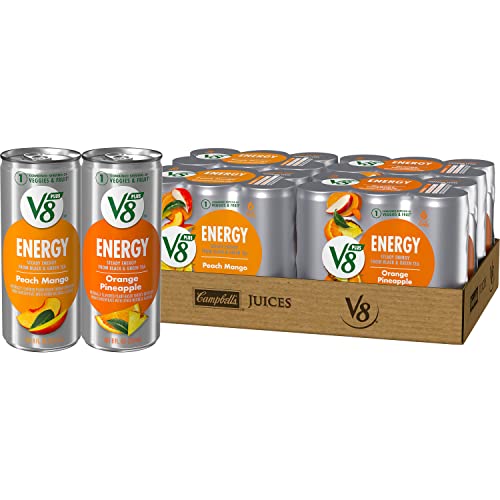 V8 +ENERGY Orange Pineapple and Peach Mango Energy Drink Variety Pack, 8 FL OZ Can (4 Packs of 6 Cans))