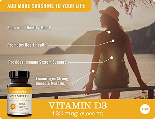 NatureWise Vitamin D3 5000iu (125 mcg) Healthy Muscle Function, and Immune Support, Non-GMO, Gluten Free in Cold-Pressed Olive Oil, Packaging Vary (Mini Softgel), 30 Count