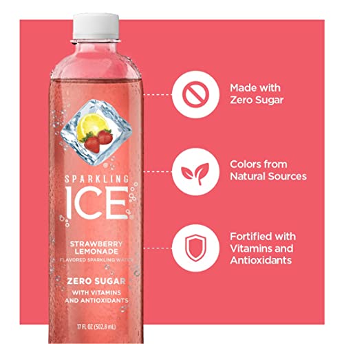 Sparkling Ice, Strawberry Lemonade Sparkling Water, Zero Sugar Flavored Water, with Vitamins and Antioxidants, Low Calorie Beverage, 17 fl oz Bottles (Pack of 12)