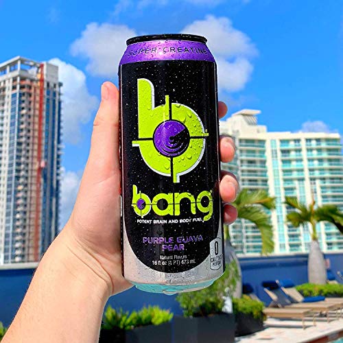 Bang Purple Guava Pear Energy Drink, 0 Calories, Sugar Free with Super Creatine, 16 Fl Oz (Pack of 12)