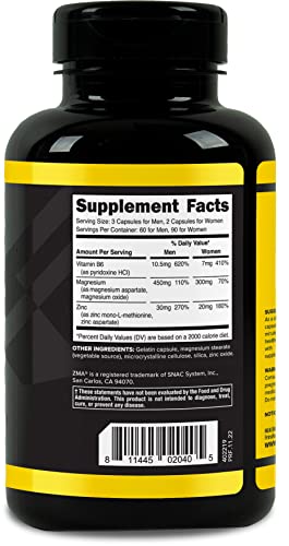 PrimaForce ZMA Supplement, Zinc for Immune Support, Muscle Recovery and Endurance Supplement for Men and Women, Zinc and Magnesium Supplement, 180 Count